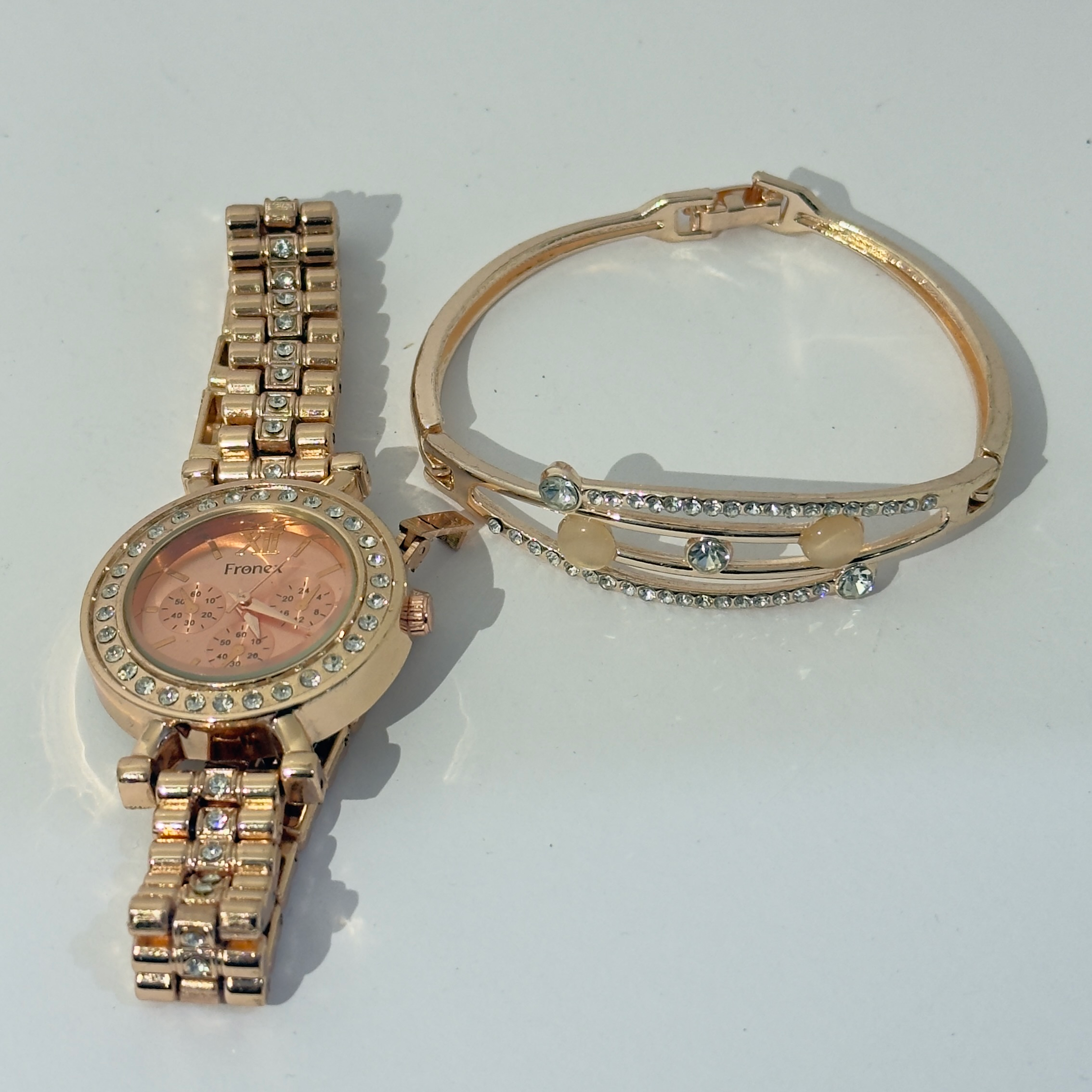 Golden Watch & Bracelet For Women